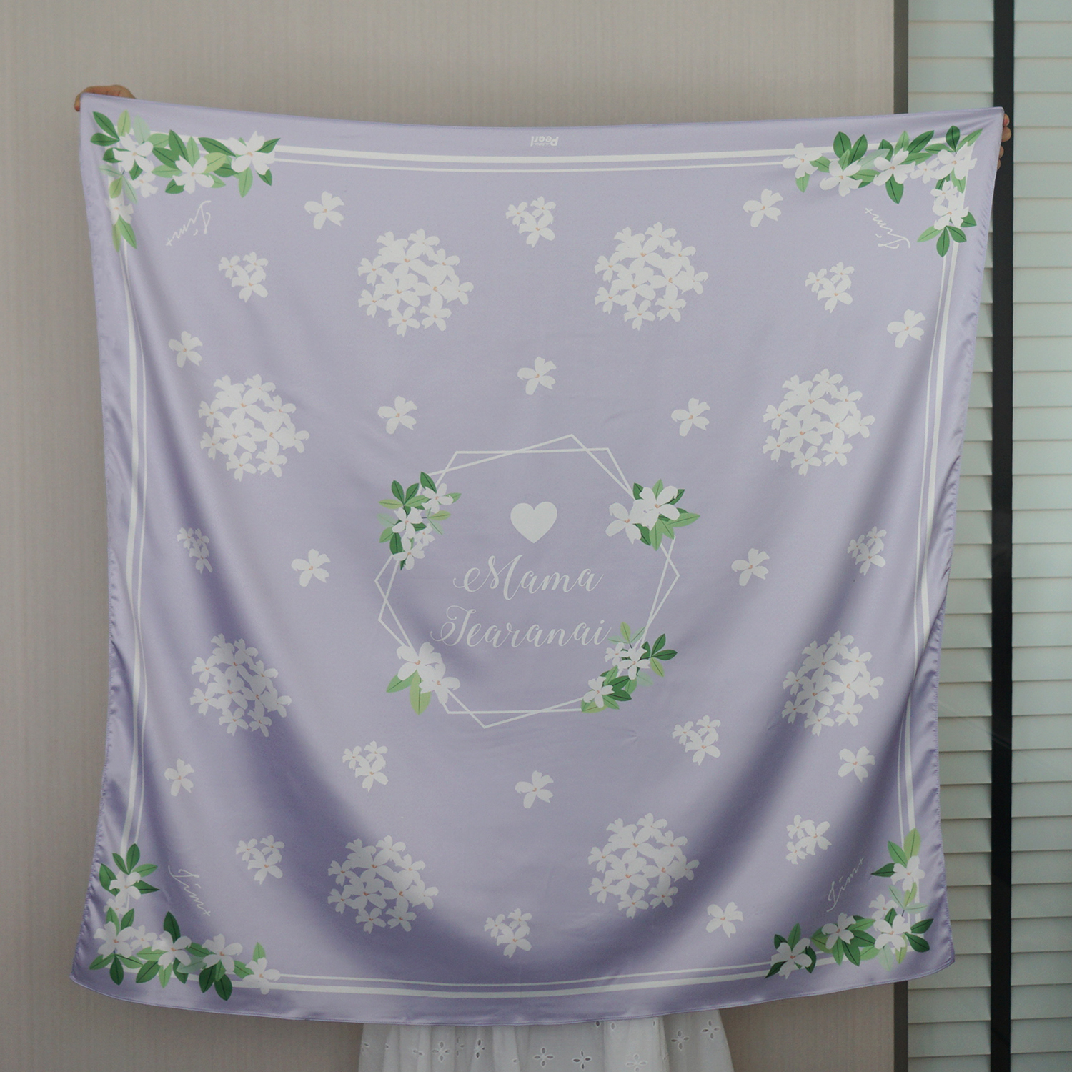 ผ้าพันคอ ลาย Jasmine - Hexagon - Lavender สั่งทำใส่ชื่อ