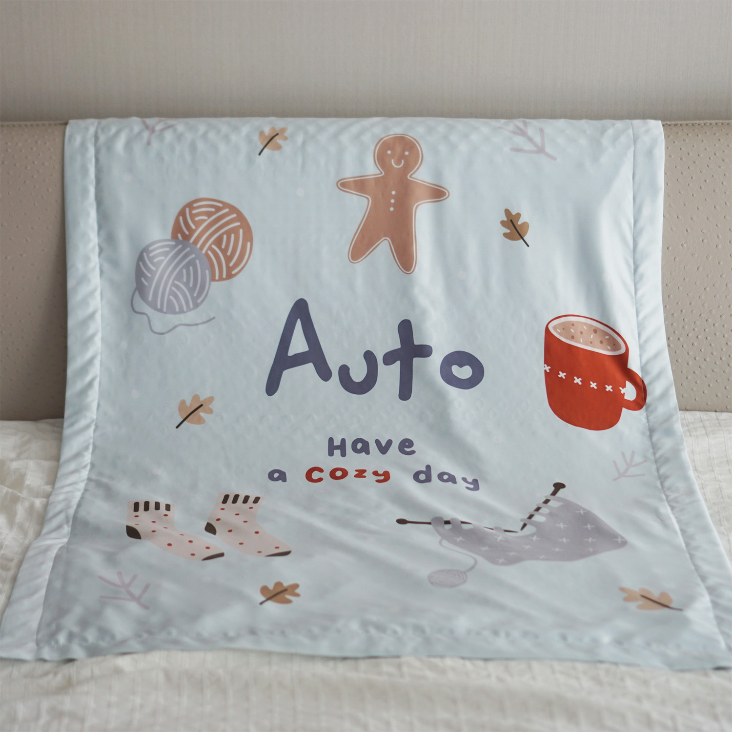 ผ้าห่ม สั่งทำใส่ชื่อ ลาย Cozy Collection - Blue
