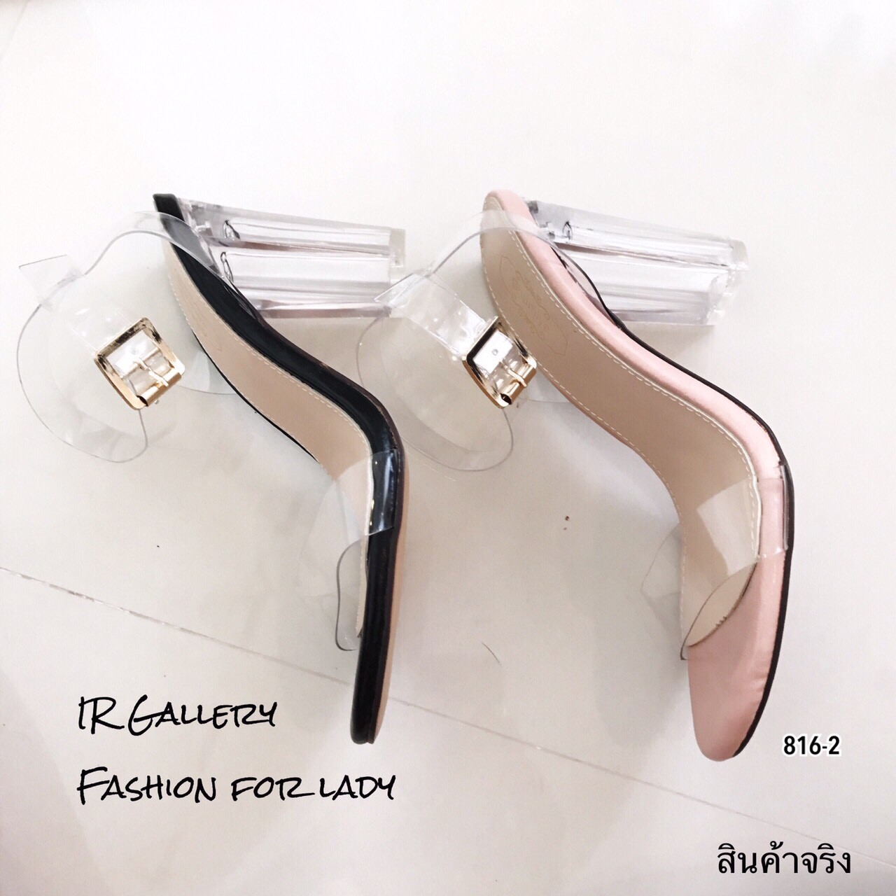 รองเท้าส้นแก้วรัดข้อ (สีดำ)