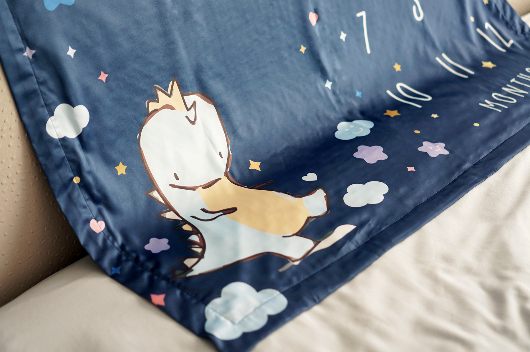 ผ้าห่มเด็ก ใส่ชื่อ ลาย Milestone - Dinosaur - Dark Blue