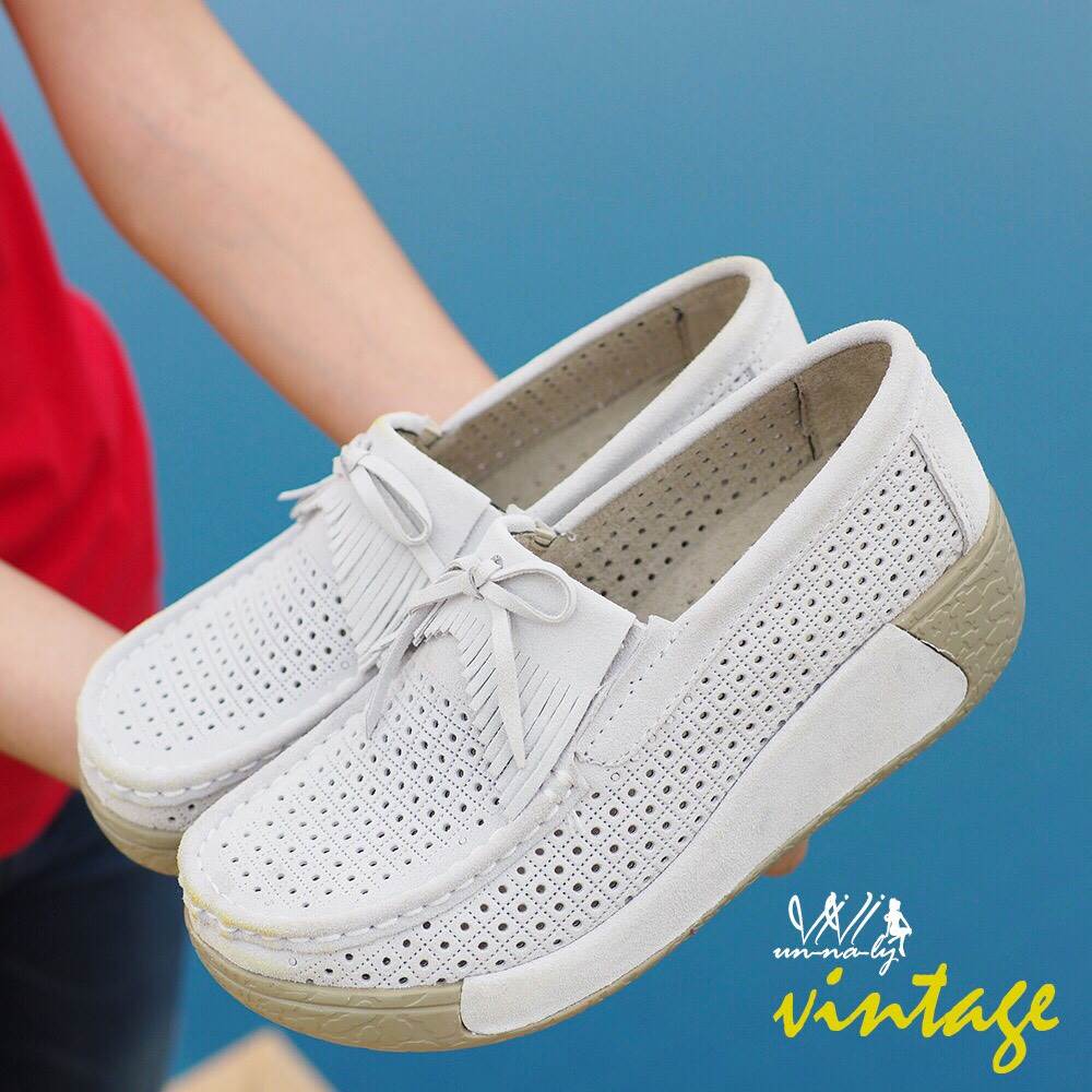 รองเท้า Moccasin ฉลุลาย (สีบานเย็น)