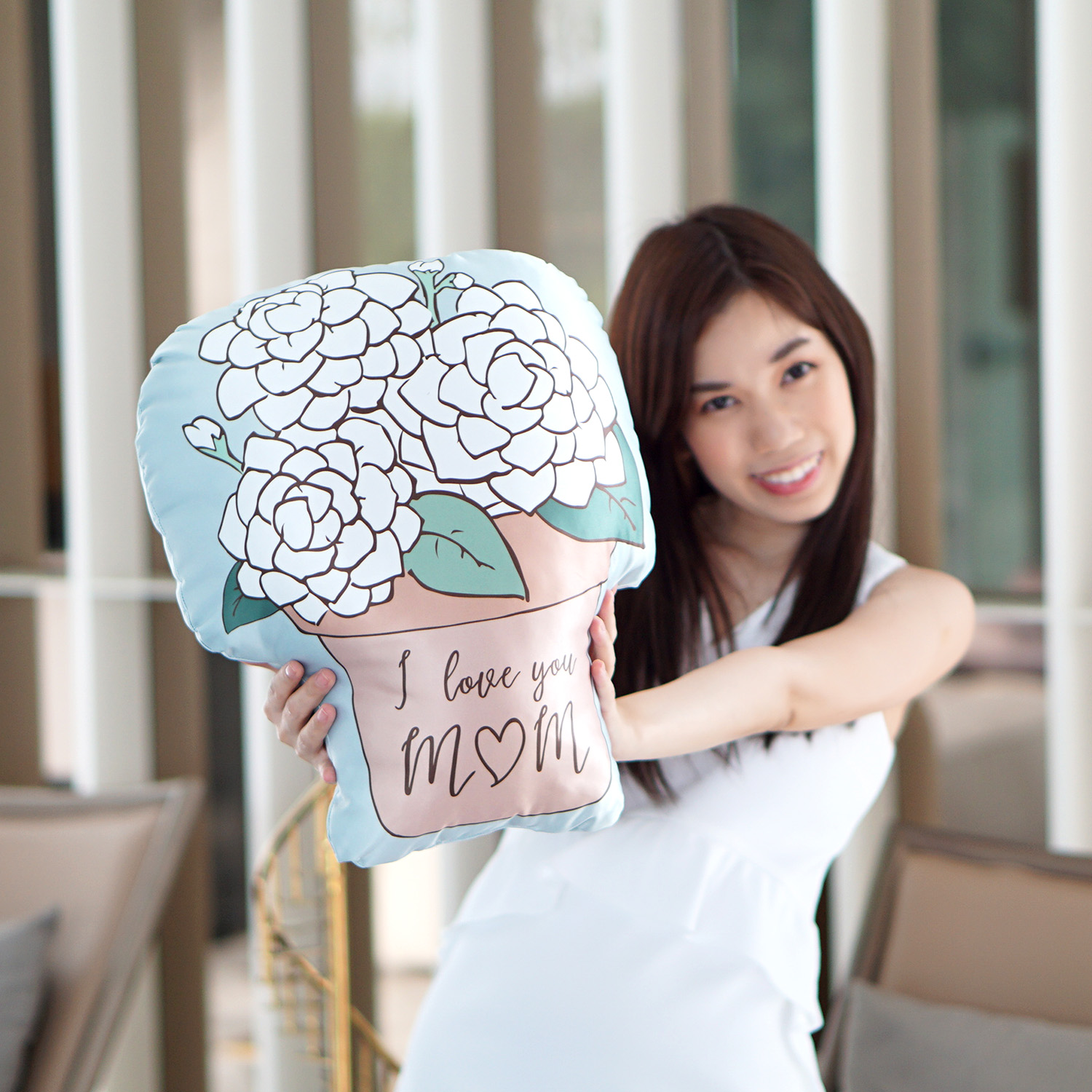 หมอนของขวัญวันแม่ แบบพร้อมส่ง ลายดอกมะลิ Jasmine in Clay pot