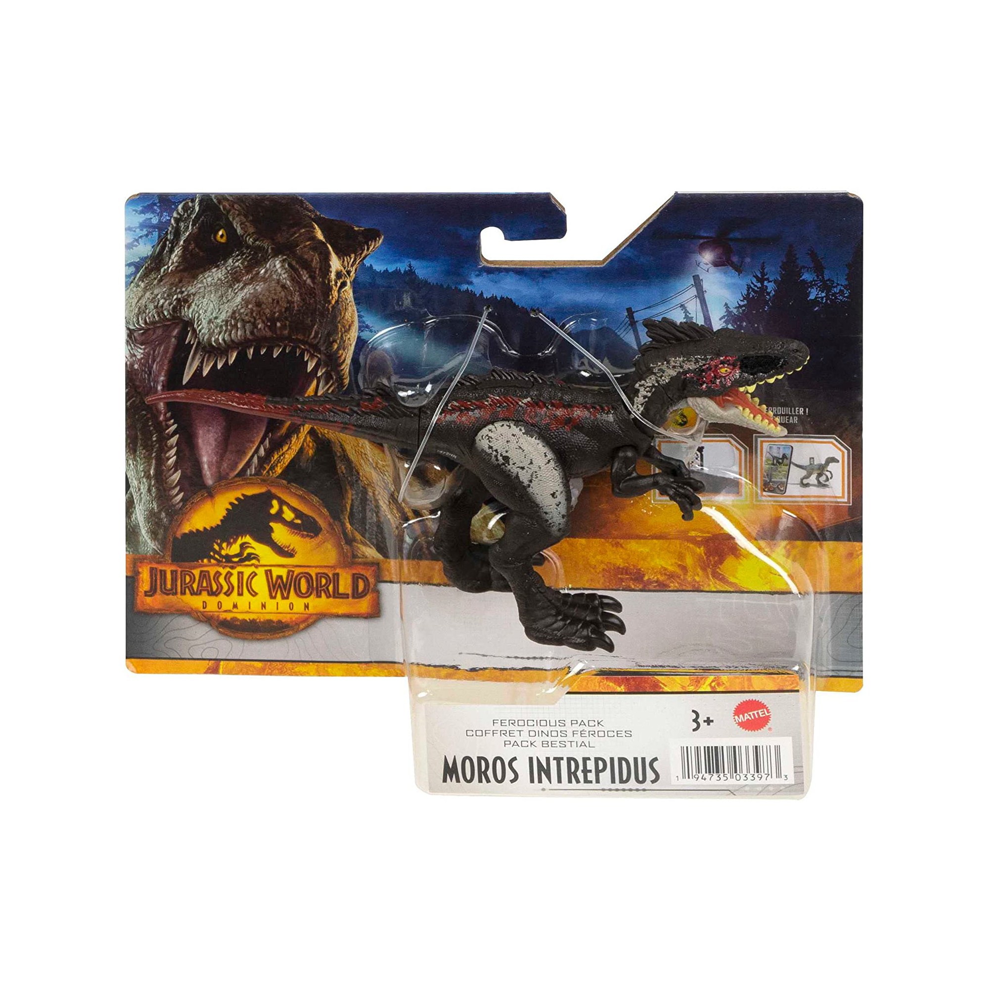 Mattel Jurassic World Ferocious Pack Moros Intrepidus (HDX29) แมทเทล จูราสสิค เวิลด์ ของเล่นแอ็กชั่นฟิกเกอร์ไดโนเสาร์ โมรอส อินเทรพิดัส สีดำ