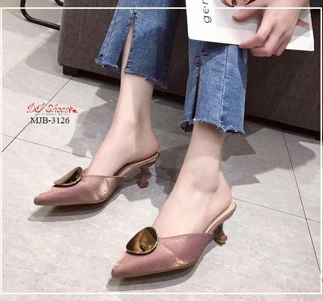 รองเท้าซาตินทรงเปิดส้น (สีชมพู)