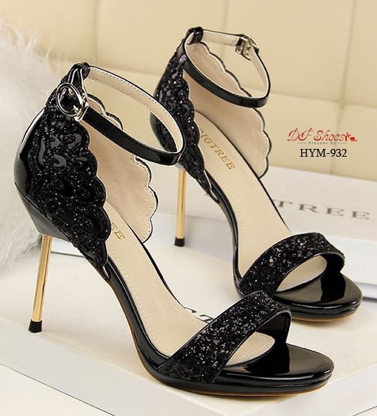 รองเท้าส้นสูงรัดข้อบุกลิตเตอร์ (สีบรอนซ์)