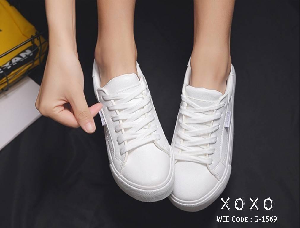 รองเท้าผ้าใบแต่งขอบพาสเทล (สีชมพู)