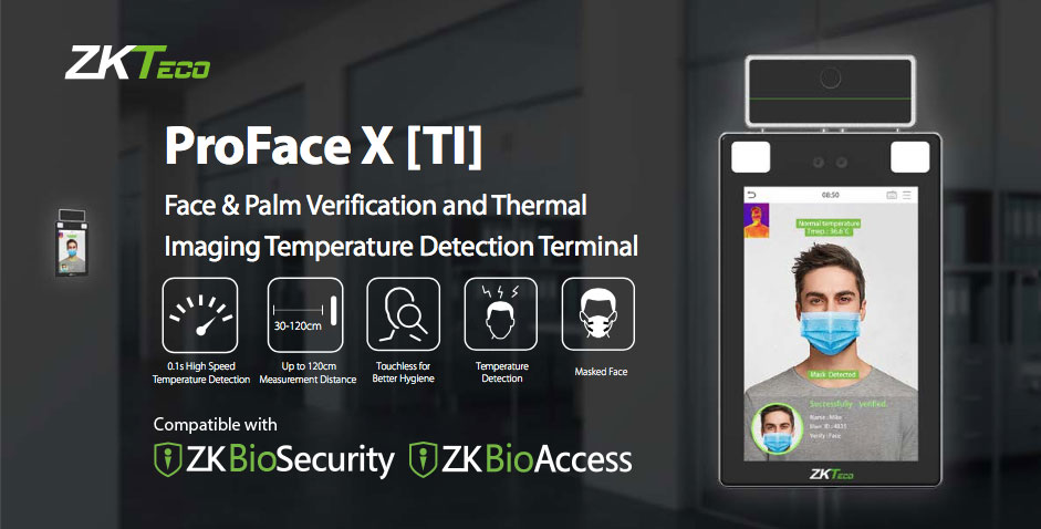 ขายถูก เครื่องสแกนใบหน้าตรวจวัดอุณหภูมิ Zkteco Proface X(Ti) Body Temperature Measurement Access Control