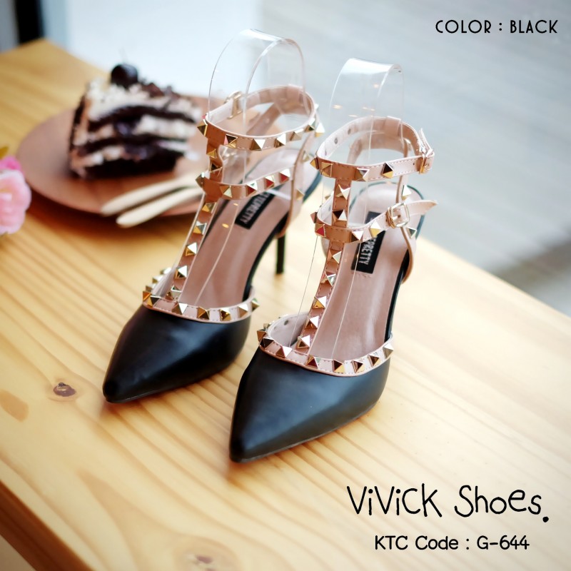 รองเท้า Valentino T-Straps หนังด้าน (สีดำ)