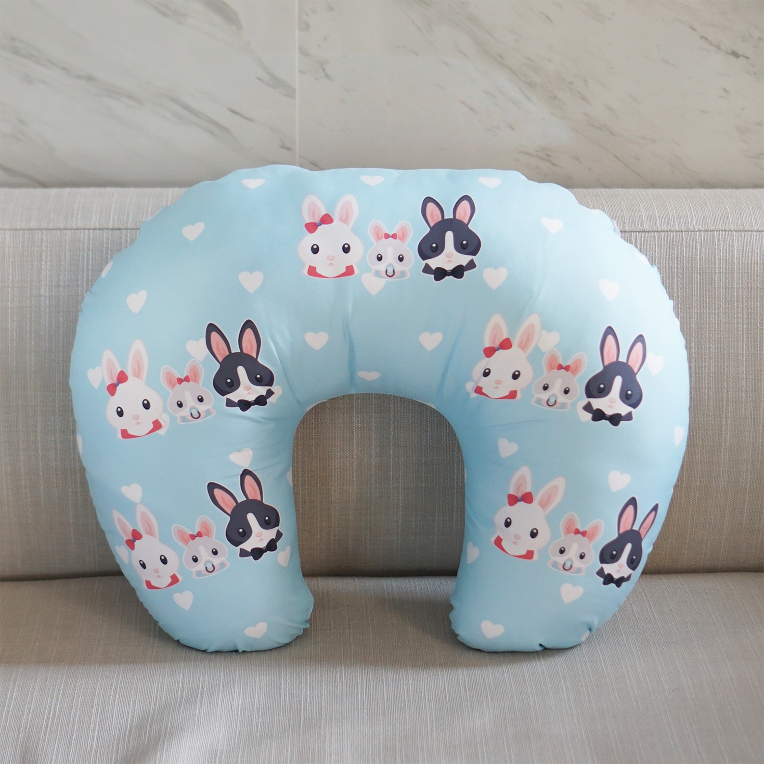 หมอนรองให้นม Nursing Pillow แบบพร้อมส่ง ลายกระต่ายสีฟ้า - Rabbit Girl - Blue