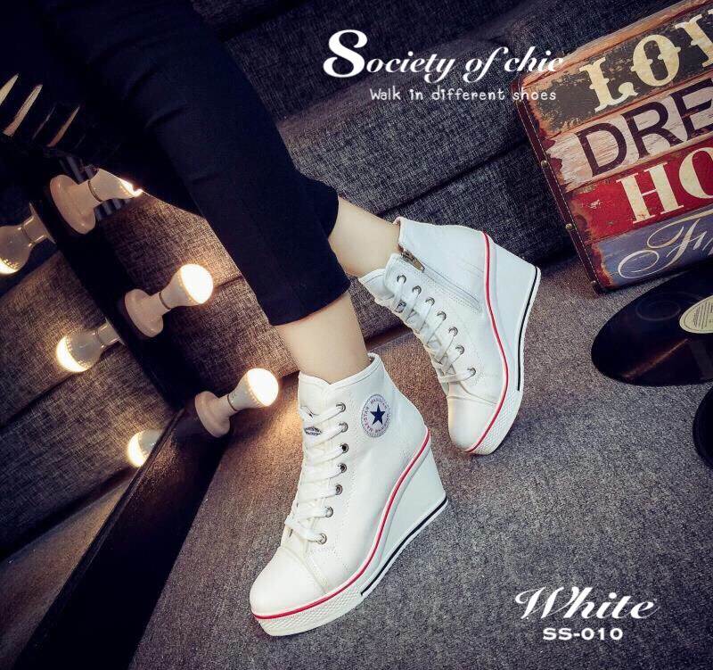 รองเท้าผ้าใบส้นเตารีดเกาหลี (สีดำ)