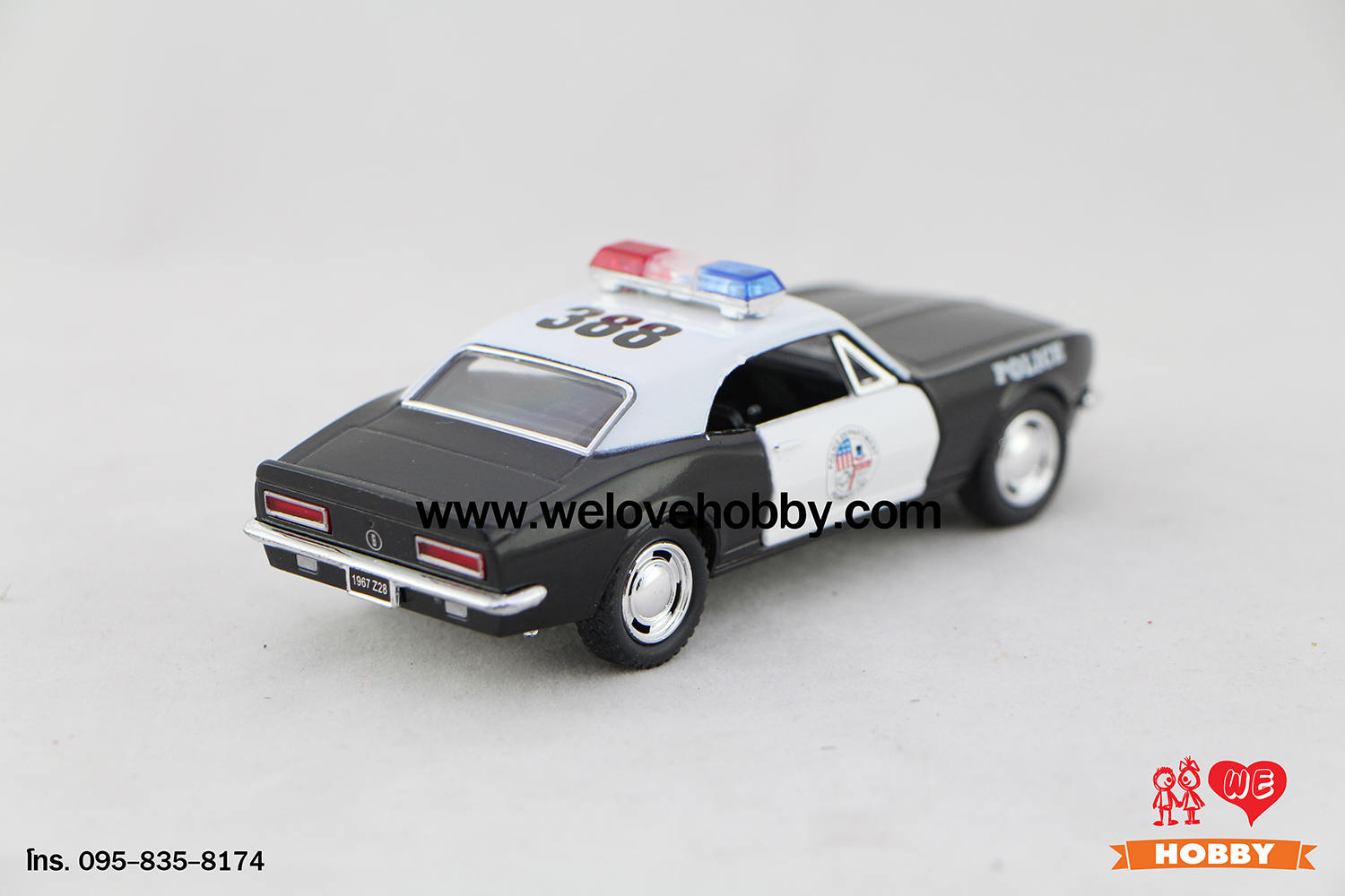 โมเดลรถตำรวจ 1967 Chevrolet Chevy Camaro Z-28 สีดำ-ขาว Scale 1:37