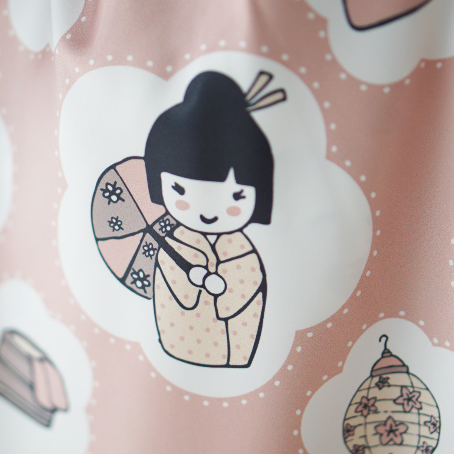 ผ้าพันคอสั่งทำใส่ชื่อ ลาย Japanese Dolls - Vintage Pink