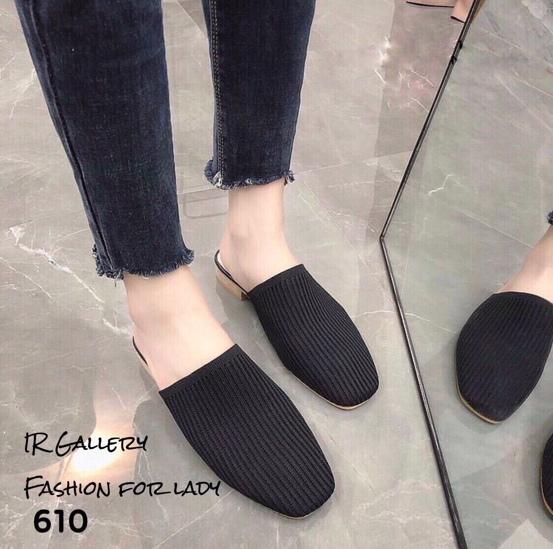 รองเท้าแตะผ้าทอทรงสลิปเปอร์ (สีเหลือง)