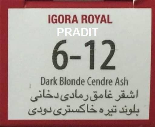 Schwarzkopf Igora Royal ครีมย้อมผม อีโกร่า รอยัล เบอร์6-12 สีบลอนด์เข้มขี้เถ้าหม่นเทา (60ml) 80 กรัม