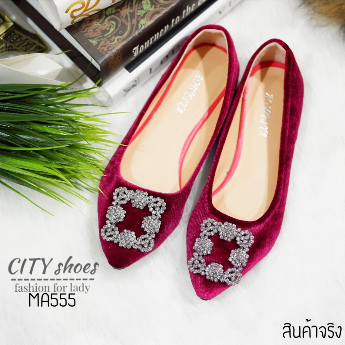 รองเท้าคัทชูส้นแบนสไตล์MN (สีเทา)