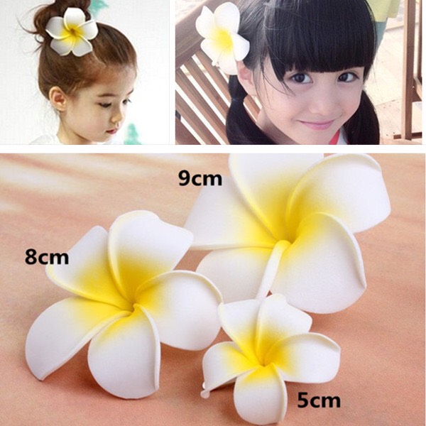 Set 3 ดอก กิ๊บติดผม plumeria กิ๊บ ดอกไม้ ดอกลีลาวดี เกาหลี รวม size ขนาด 5,8,9 เซนติเมตร สีขาว