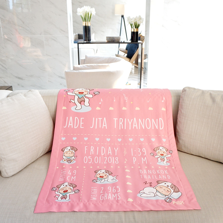 ผ้าห่มเด็ก ใส่ประวัติแรกเกิด ลายปีจอ - Puppy - Pink