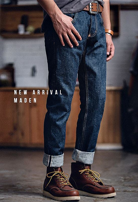 001064 กางเกงยีนส์ Maden American retro Selvage Denim 13Oz ยีนส์วินเทจ Fit Straight ผ้าริมแดง Size 28-34