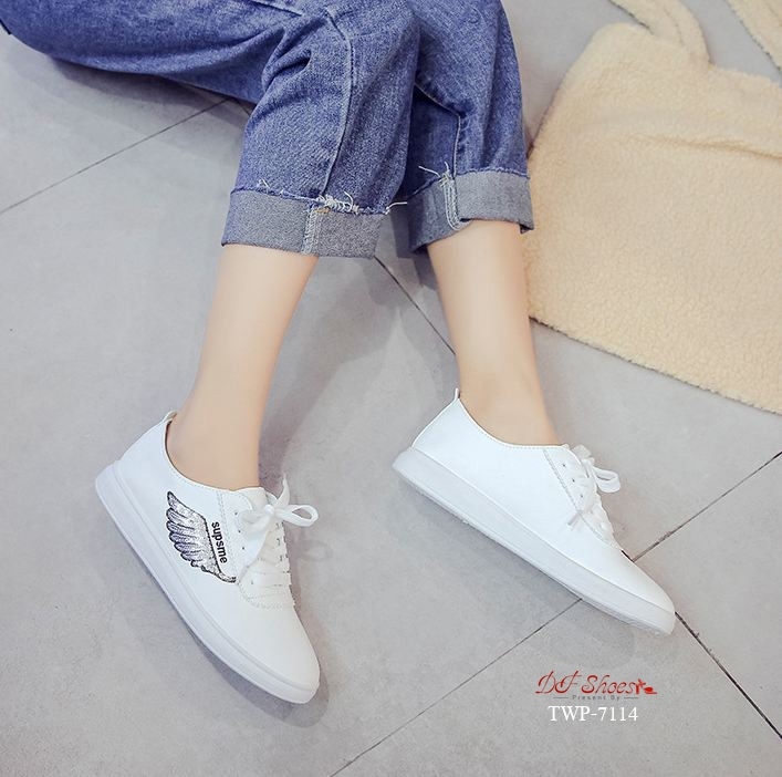 รองเท้าผ้าใบแฟชั่นปักเลื่อมปีก (สีม่วง)