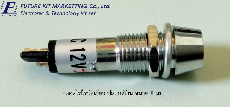 หลอดไฟโชว์สีเขียว ปลอกสีเงิน ขนาด 8 มม.