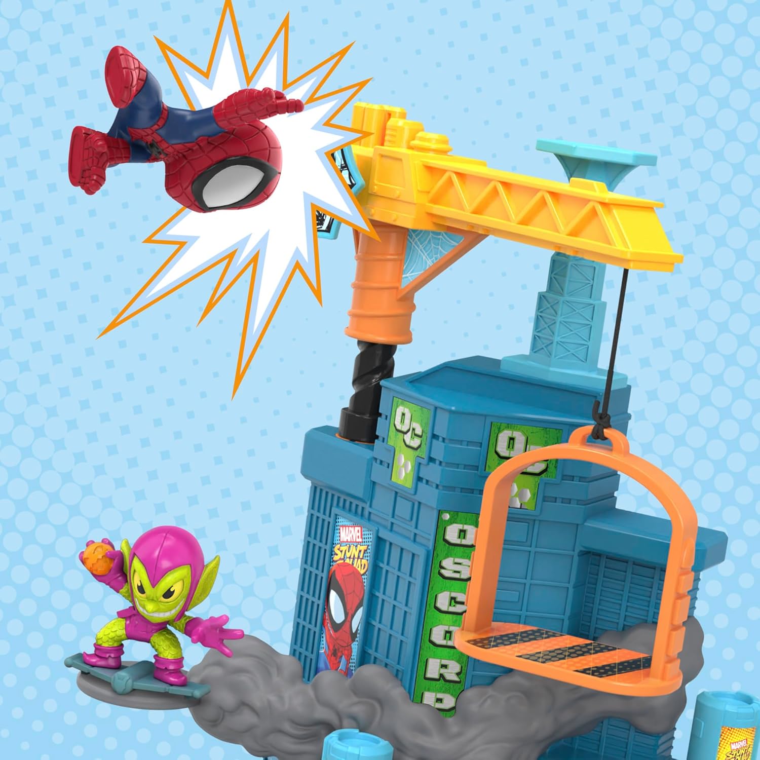 Hasbro Marvel Stunt Squad Crane Smash Playset, Spider-Man and Green Goblin Action Figures (1.5”) ฮาสโบร มาร์เวล สตันท์ สควอด สไปเดอร์-แมน และ กรีน ก็อบลิน เพลย์เซ็ท