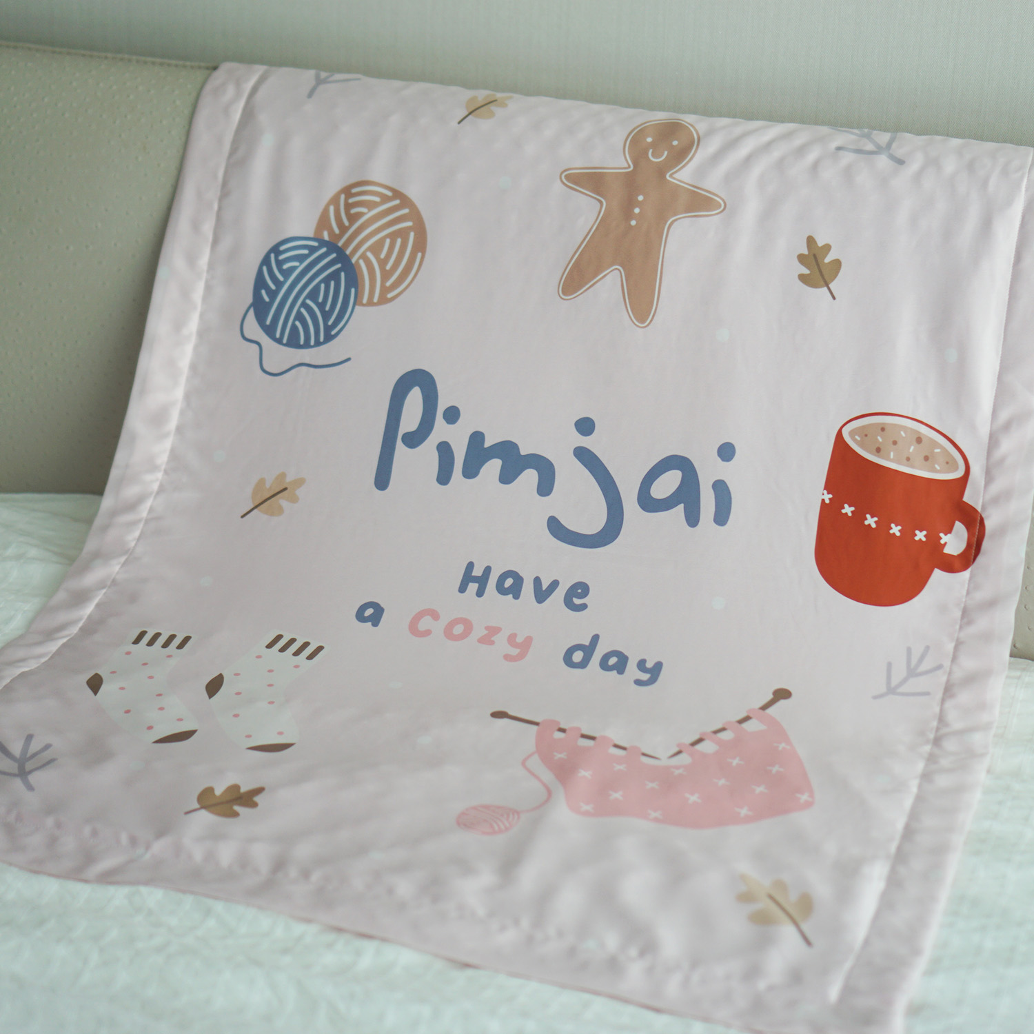 ผ้าห่ม สั่งทำใส่ชื่อ ลาย Cozy Collection - Pink