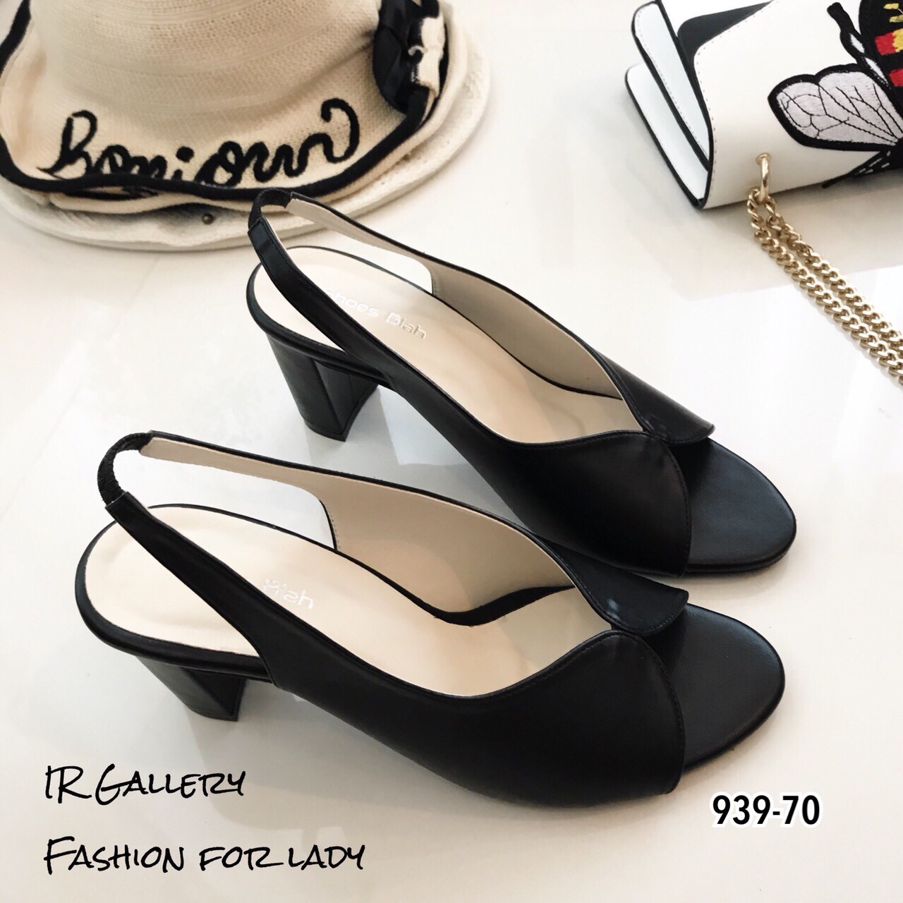 รองเท้าส้นสูงรัดส้นทรงเปิดหน้าเท้า (สีดำ)