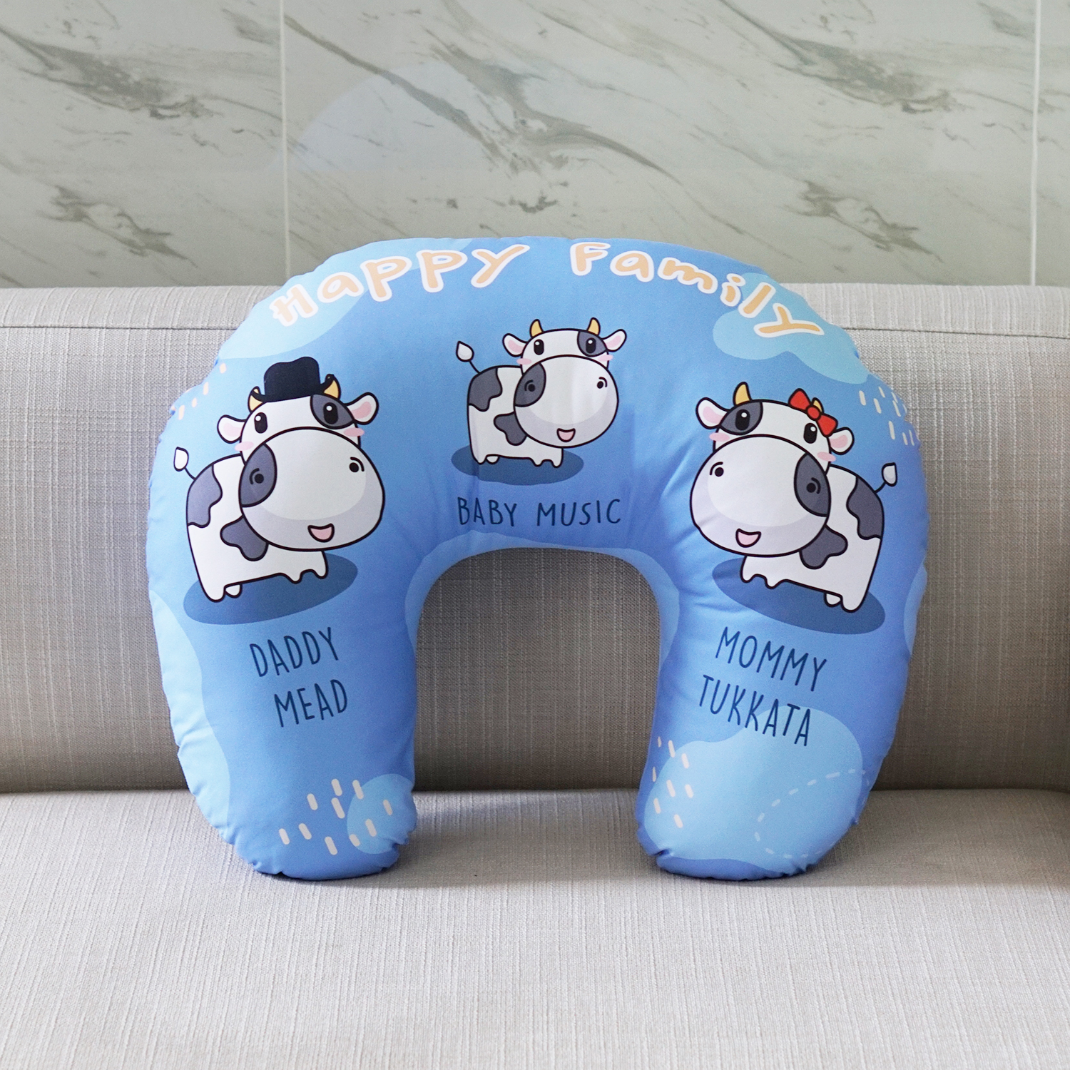 หมอนรองให้นม สั่งทำใส่ชื่อ ลาย Cow1 - Indigo