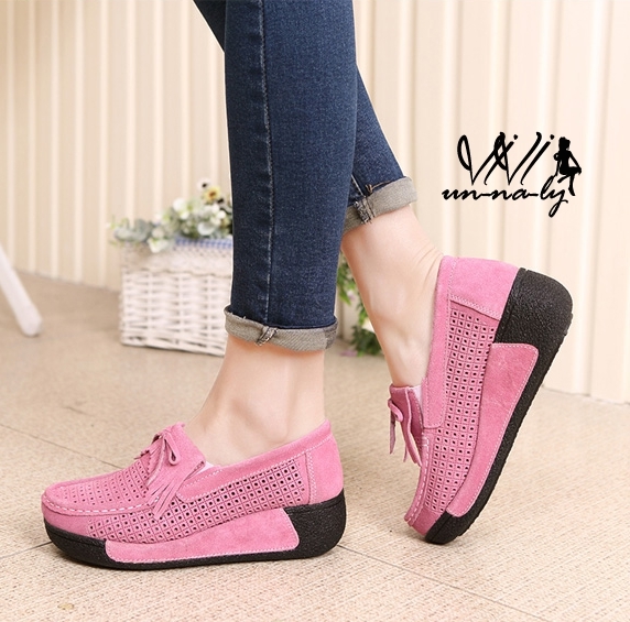 รองเท้า Moccasin ฉลุลาย (สีชมพู)