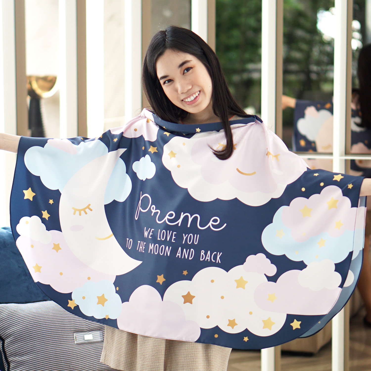 ผ้าคลุมให้นม สั่งทำใส่ชือ ลาย Moon - Navy