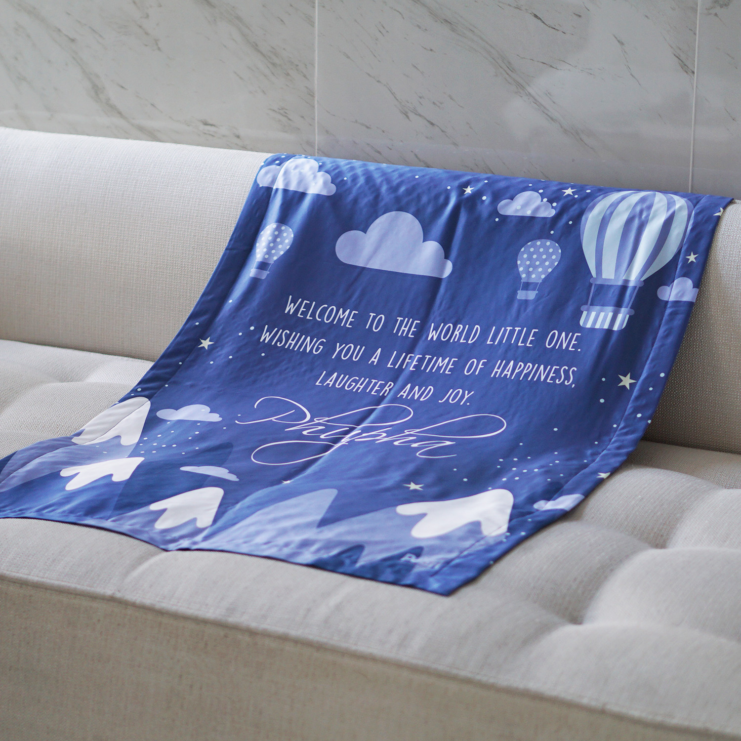 ผ้าห่ม ใส่ชื่อ ลายภูเขา - Mountain - Navy