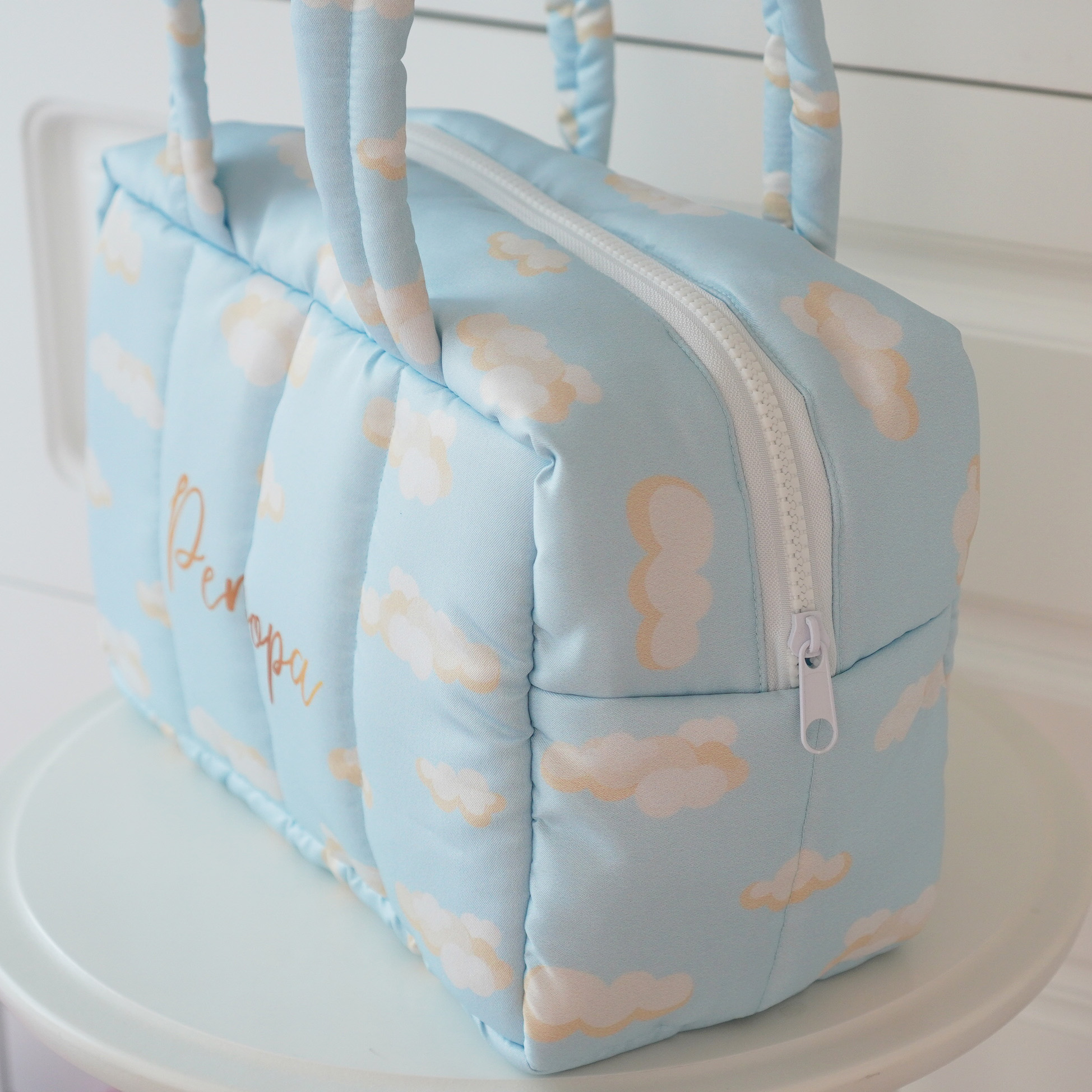 Fluffy Bowling Bag กระเป๋านุ่มนิ่ม ทรง Bowling สั่งทำใส่ข้อความ ลาย Cloud - Blue