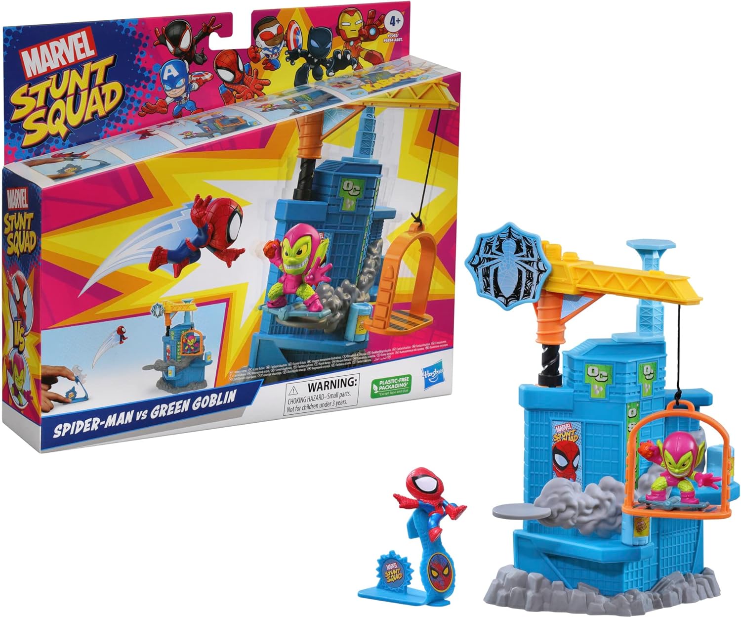 Hasbro Marvel Stunt Squad Crane Smash Playset, Spider-Man and Green Goblin Action Figures (1.5”) ฮาสโบร มาร์เวล สตันท์ สควอด สไปเดอร์-แมน และ กรีน ก็อบลิน เพลย์เซ็ท