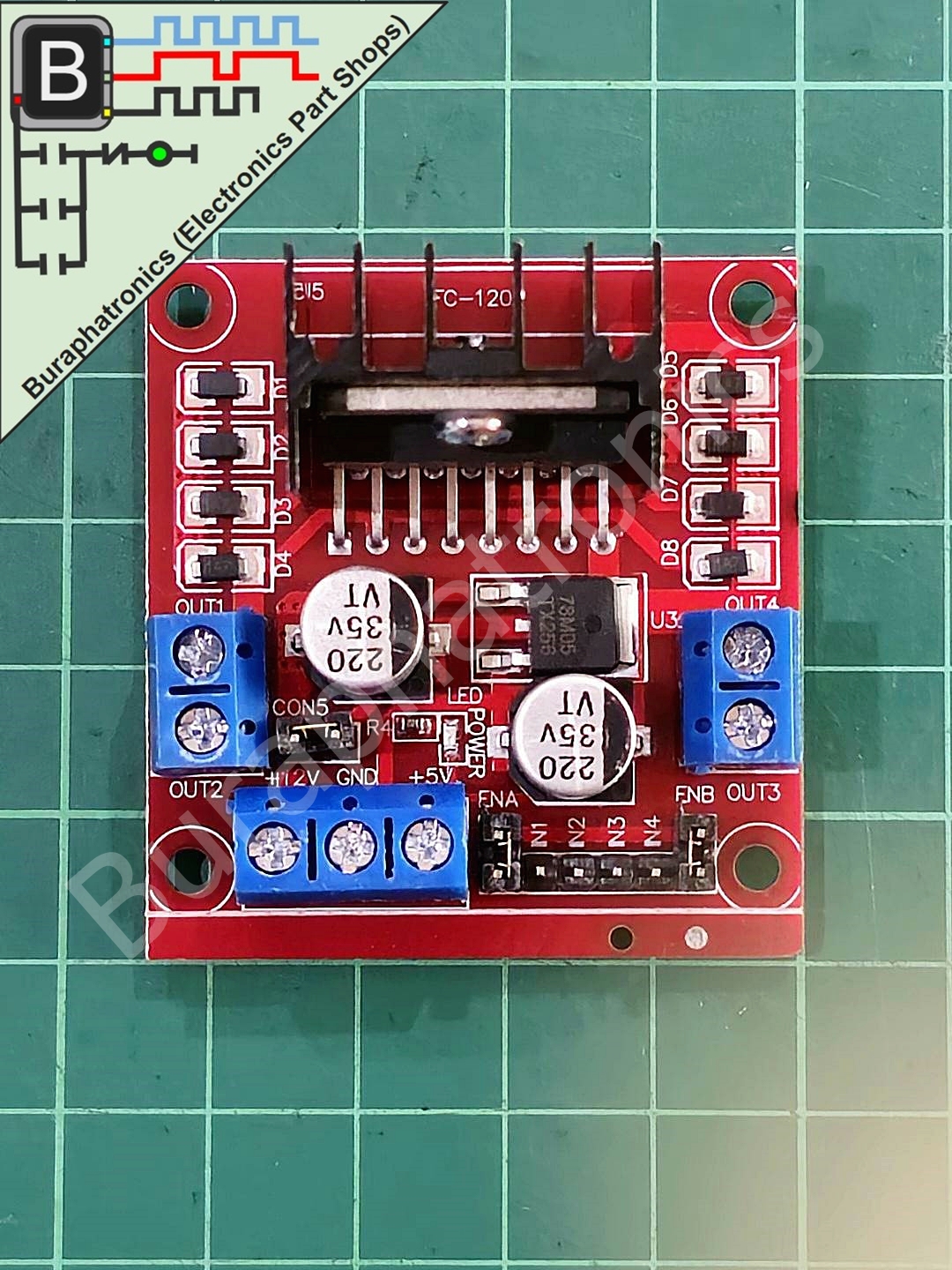 L298N Motor Driver 5-35VDC Max 2A 25W (โมดูลขับมอเตอร์ 5-35VDC ขับกระแสสูงสุด 2A )