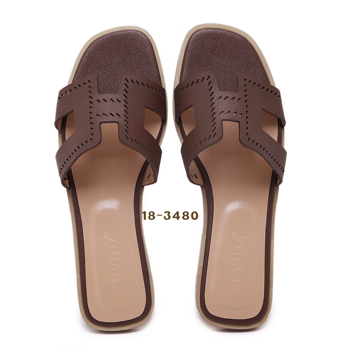 รองเท้าแตะ Style Hermes ฉลุลาย (สีน้ำตาล)