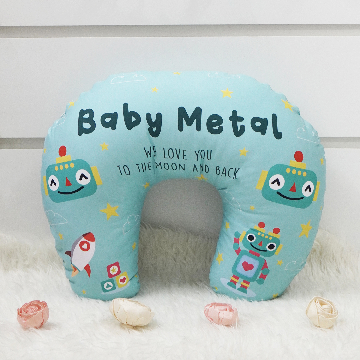 หมอนรองให้นม สั่งทำใส่ชื่อ ลาย Robot - Mint