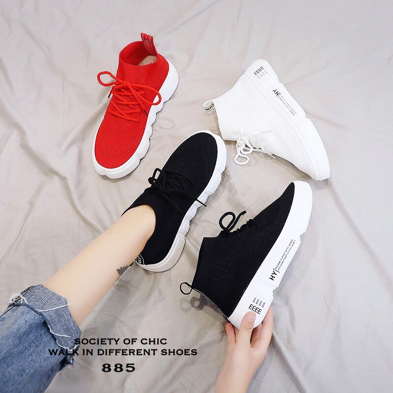 รองเท้าผ้าใบหุ้มข้อสไตล์ Off White (สีดำ)