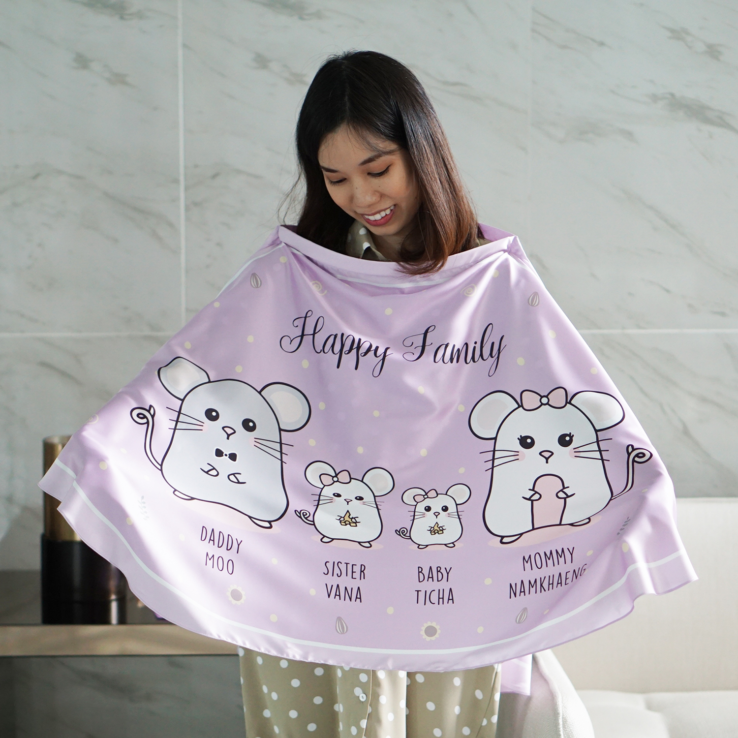 ผ้าคลุมให้นม สั่งทำใส่ชือ ลาย Mini Mouse - Lavender