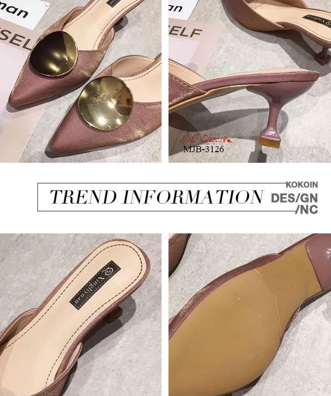 รองเท้าซาตินทรงเปิดส้น (สีดำ)