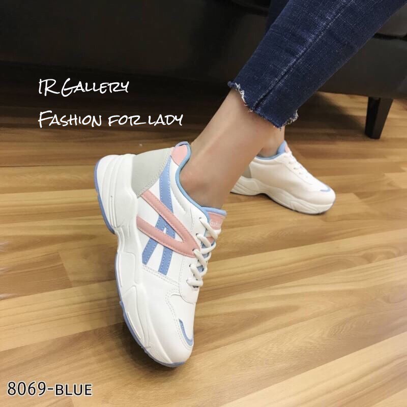 รองเท้าผ้าใบทรง Sportแต่งลายพาสเทล (สีชมพู)