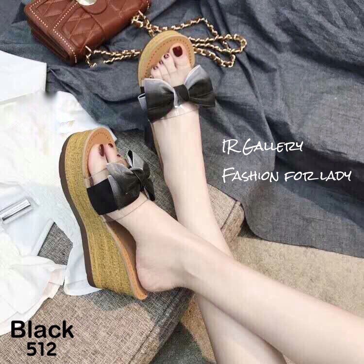 รองเท้าลำลองแต่งโบว์ (สีดำ)