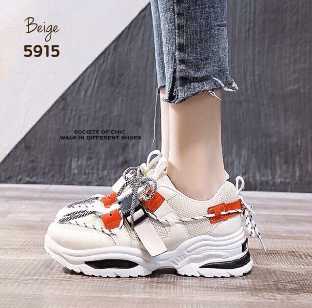 รองเท้าผ้าใบแฟชั่นแต่งพื้นSport (สีครีม)