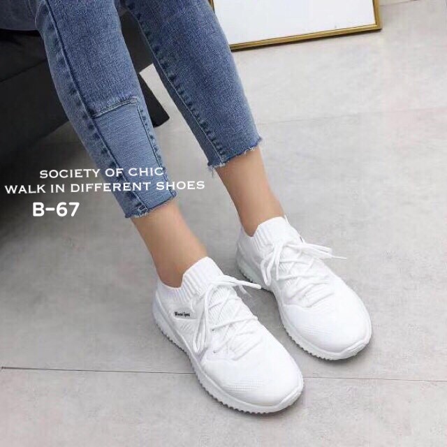 รองเท้าผ้าใบSportขอบถุงเท้า (สีดำ)