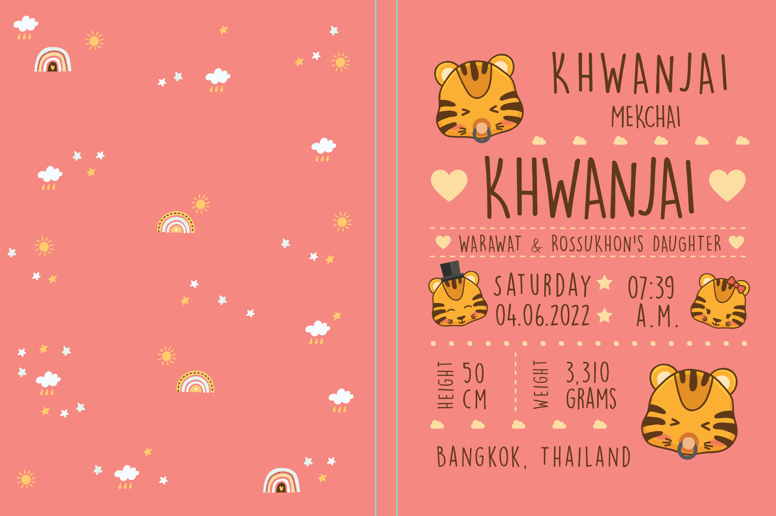 แฟ้มทะเบียนสมรส/สูติบัตร สั่งทำใส่ข้อความ ลาย Tiger - Old Rose