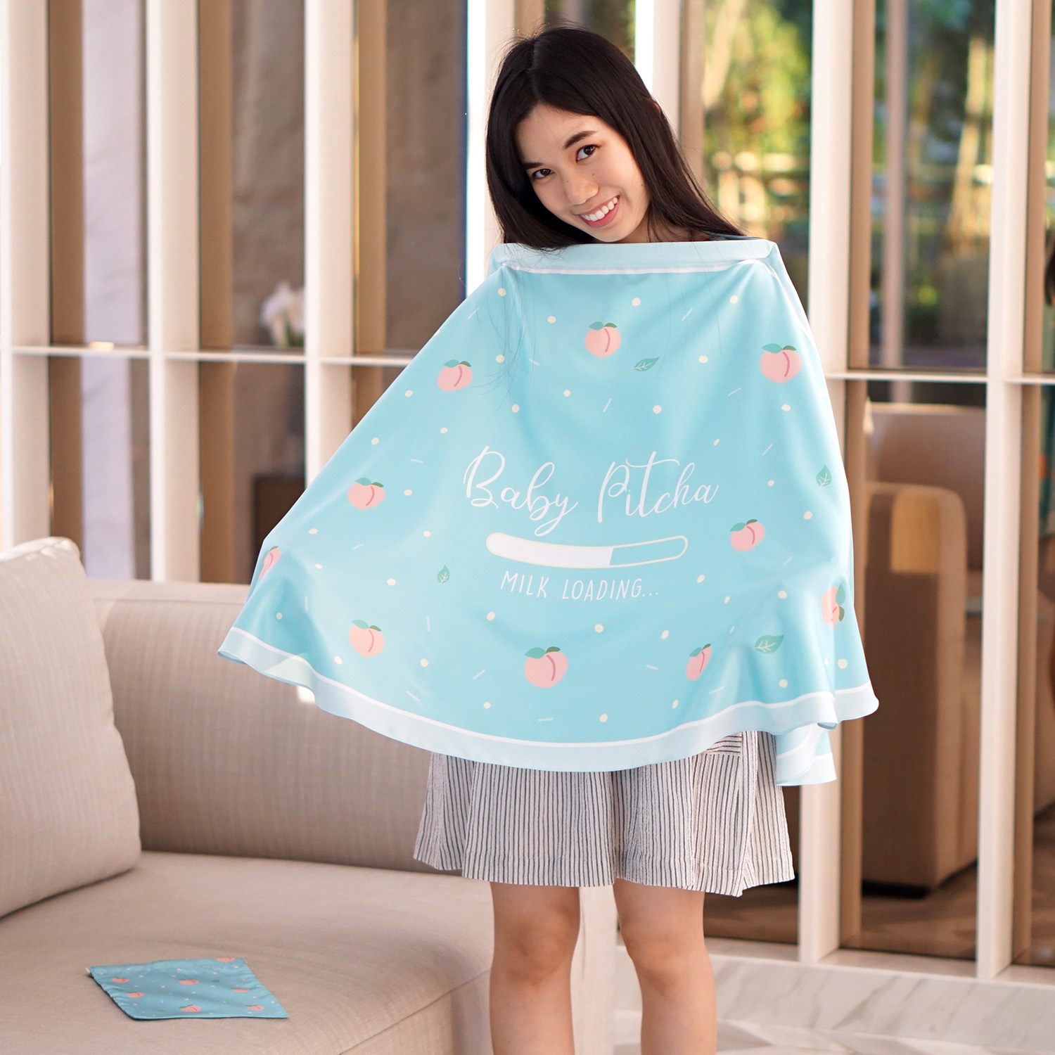 ผ้าคลุมให้นม สั่งทำใส่ชือ ลาย Peach - Mint