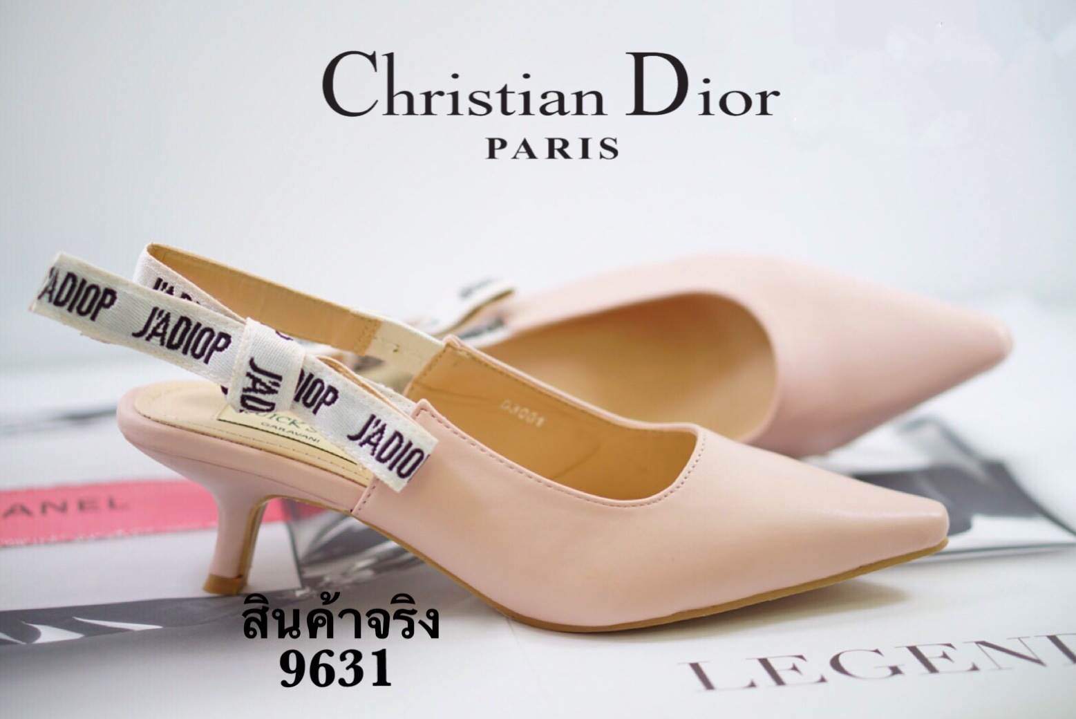 รองเท้าคัทชูรัดส้นสไตล์ Dior (สีชมพู)