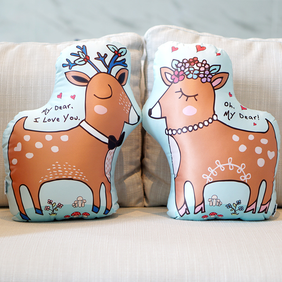 หมอนของขวัญ แบบพร้อมส่ง ลายกวาง 2in1 Couple Deer Pillow สี Mint