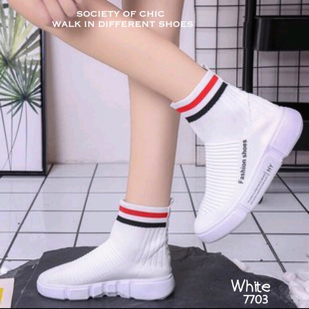 รองเท้าผ้าใบทรงถุงเท้าสไตล์ Off White (สีขาว)