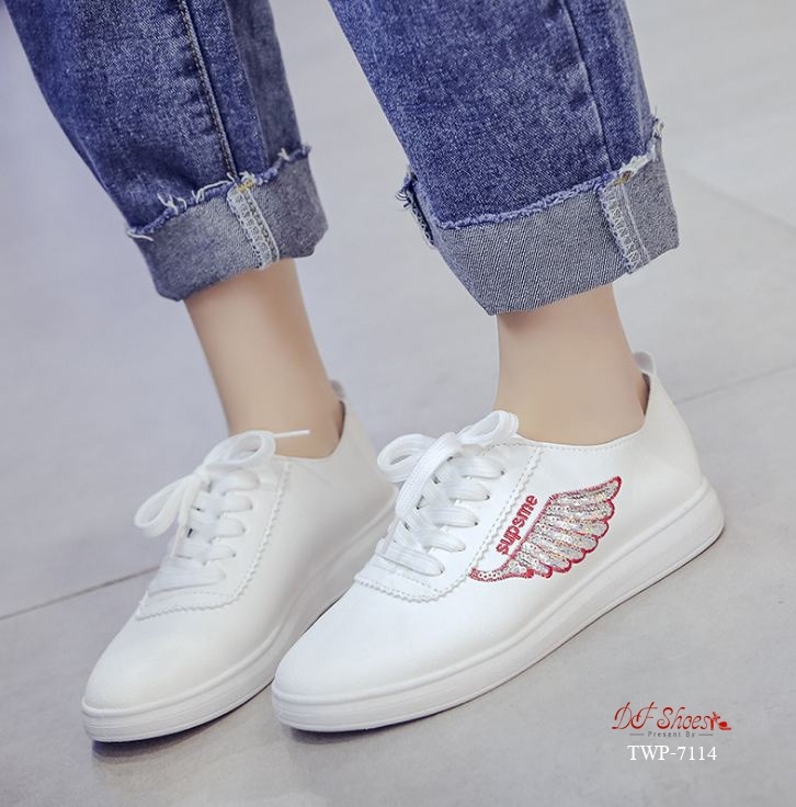 รองเท้าผ้าใบแฟชั่นปักเลื่อมปีก (สีม่วง)