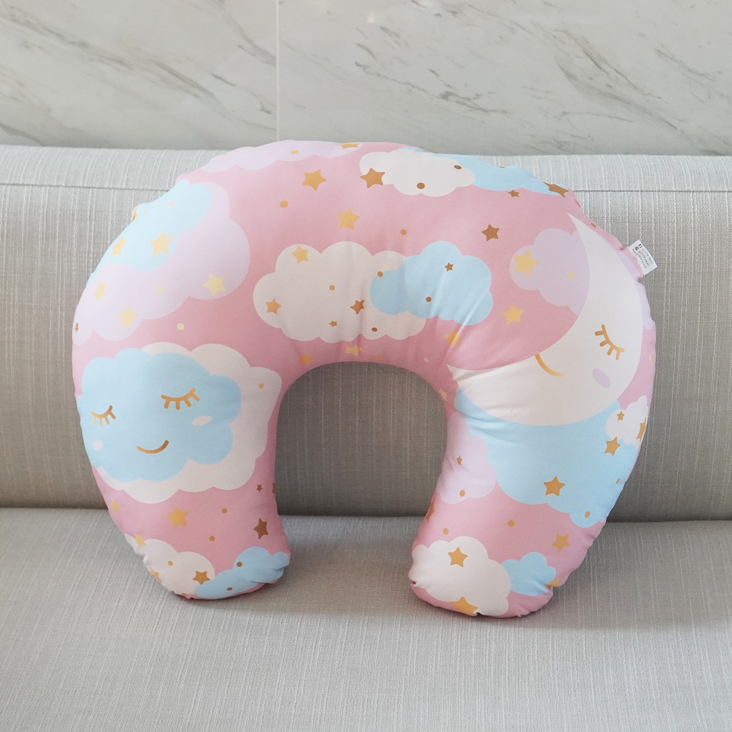 หมอนรองให้นม สั่งทำใส่ชื่อ ลาย Moon - Peach